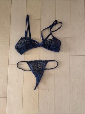 Seven Til Midnight Navy Lace Bralette & Thong Set - Women Intimates
